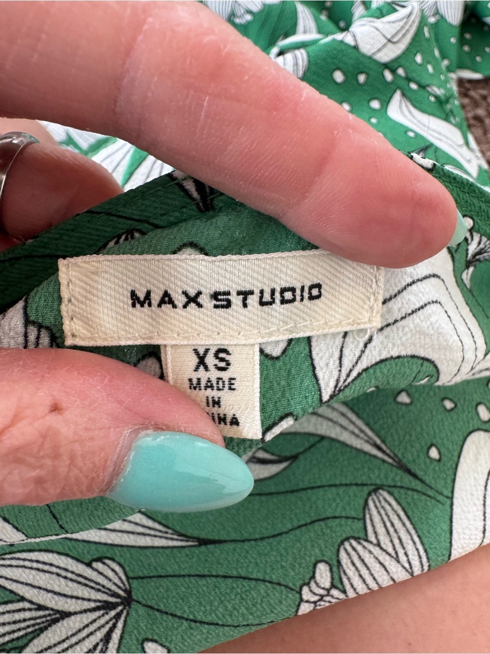 Max Studio Green Floral Print Ruffle Wrap Dress High Low Midi Flutter Sleeve XS - Picture 5 of 11